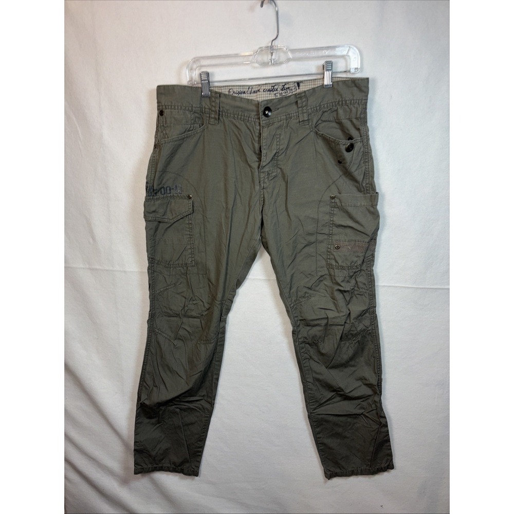 Mens Cargo Pants Olive Green Utility Pocket Tactical Style Size 33/32